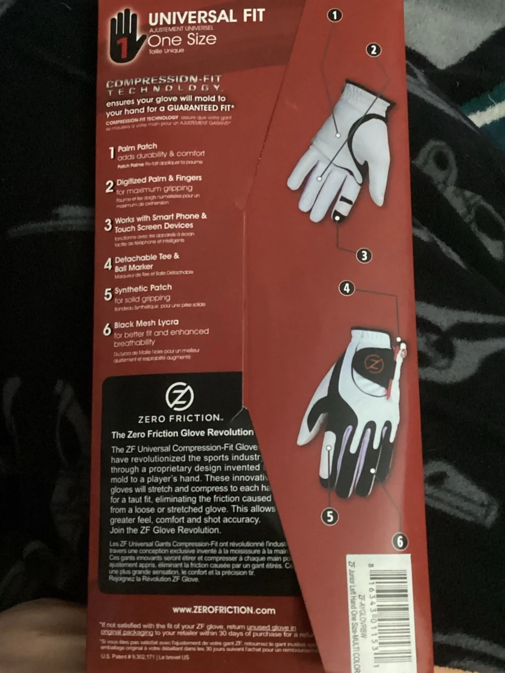Junior Compression-Fit Golf Glove — Black & Red